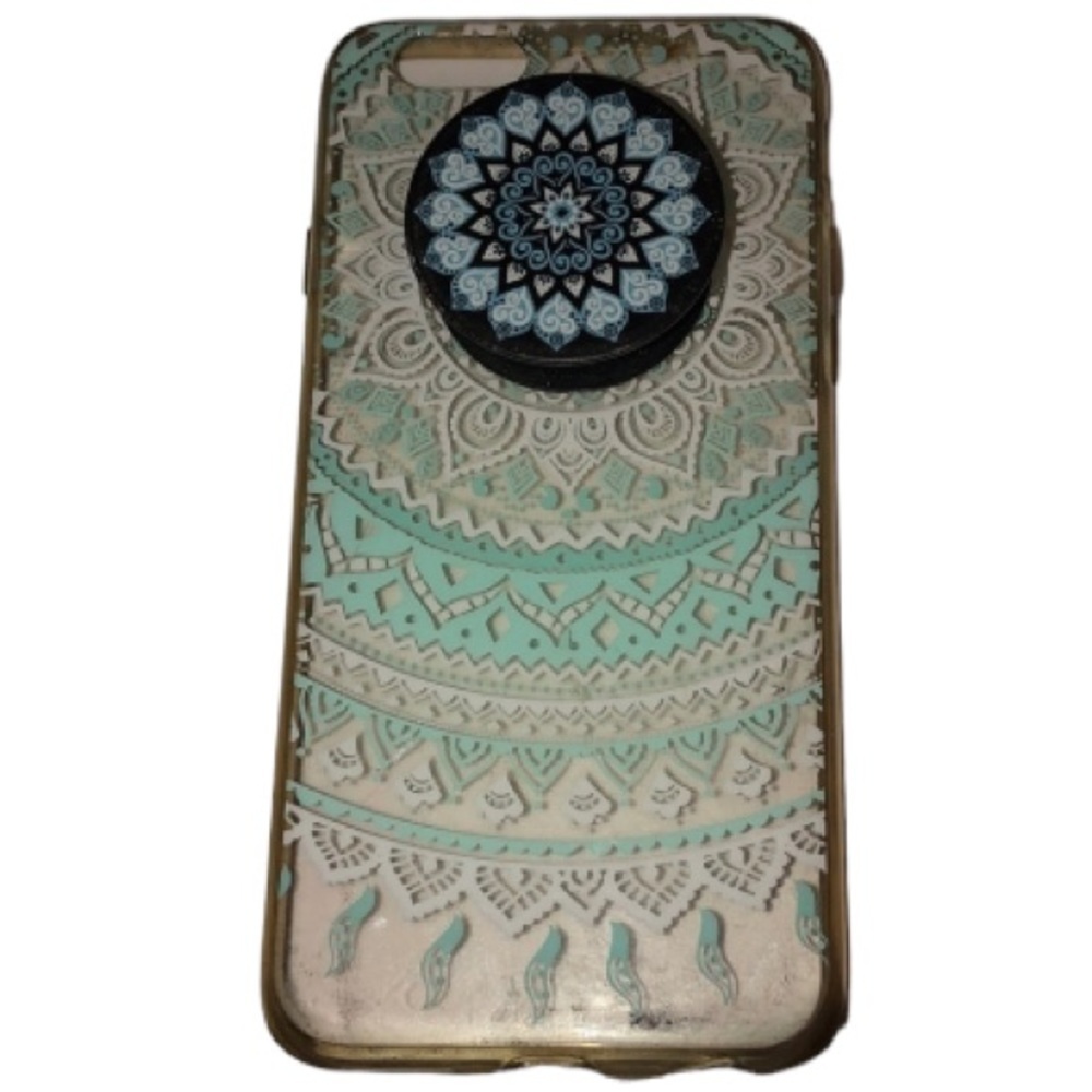 Mandala Transparent iPhone 6s 7/8 Aqua Mandela w/ matching pop up holder…
